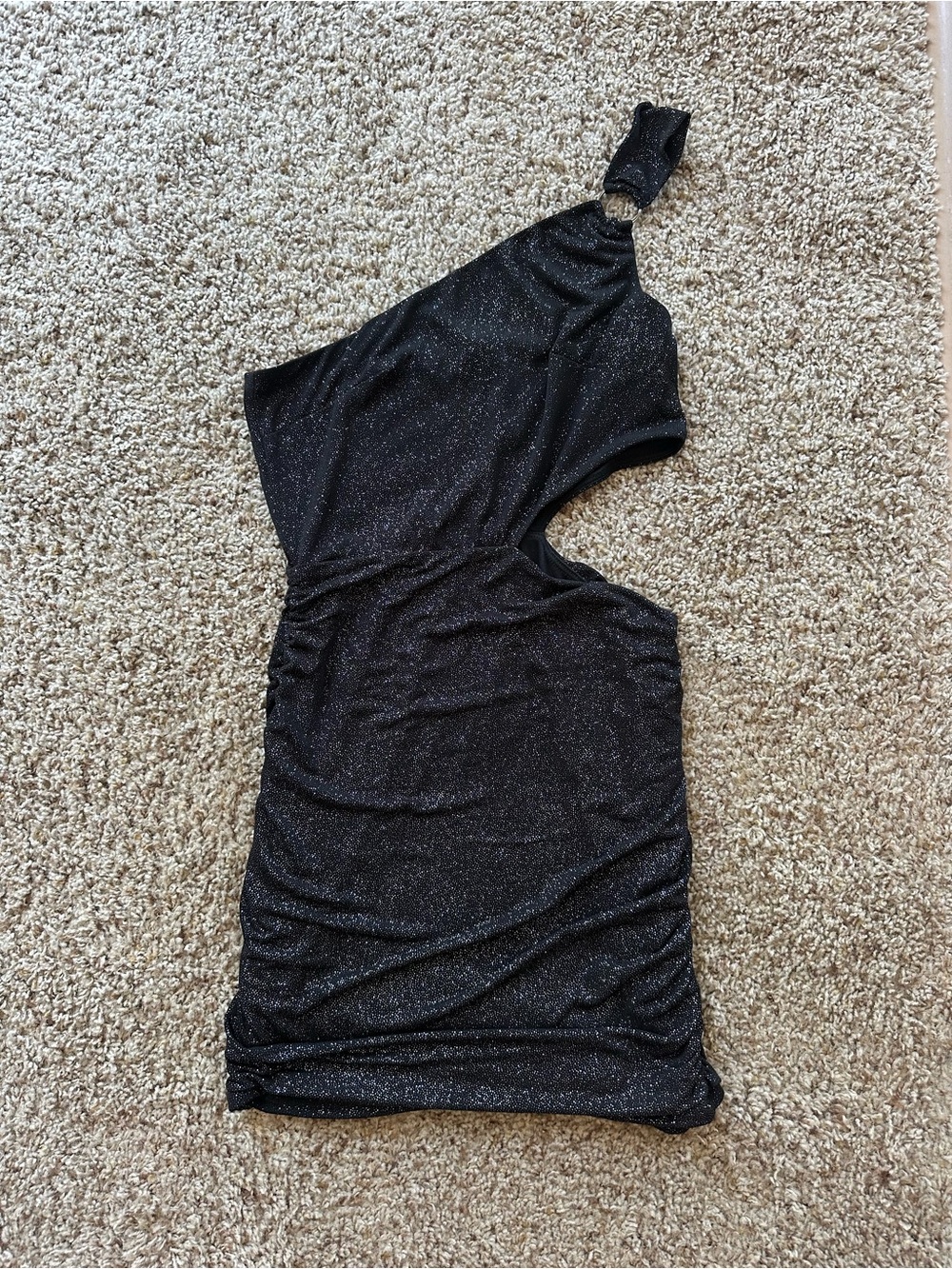One-Shoulder Black Sparkle Cutout Dress